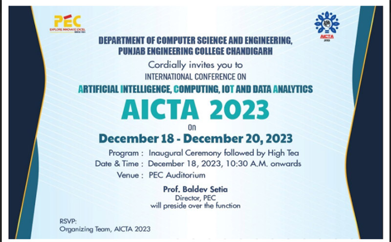 3 Day AICTA Conference is going to be held at PEC from 18th to 20th Dec, 2023